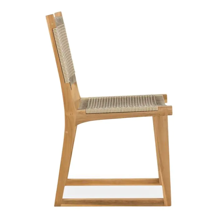 Silla Ratán Sintético Beige Madera Teca, 55 Cm