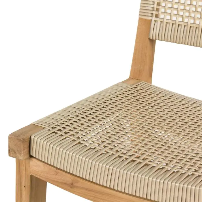 Silla Ratán Sintético Beige Madera Teca, 55 Cm