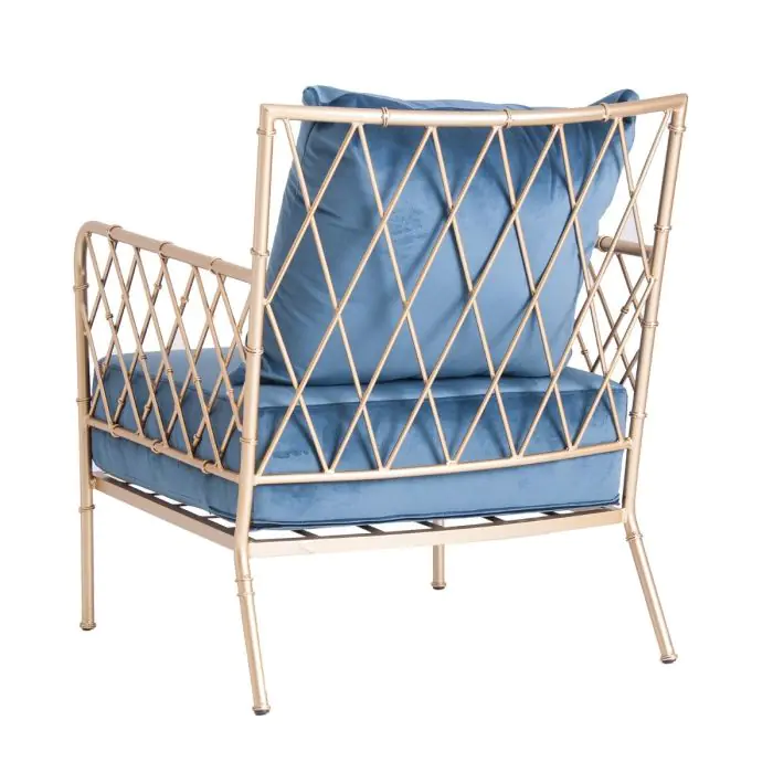 Sillón Art Decó Azul Metal Dorado, 74 Cm