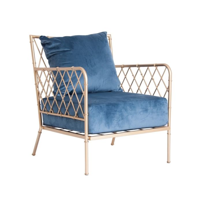 Sillón Art Decó Azul Metal Dorado
