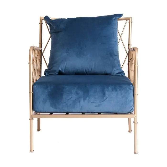 Sillón Art Decó Azul Metal Dorado, 74 Cm