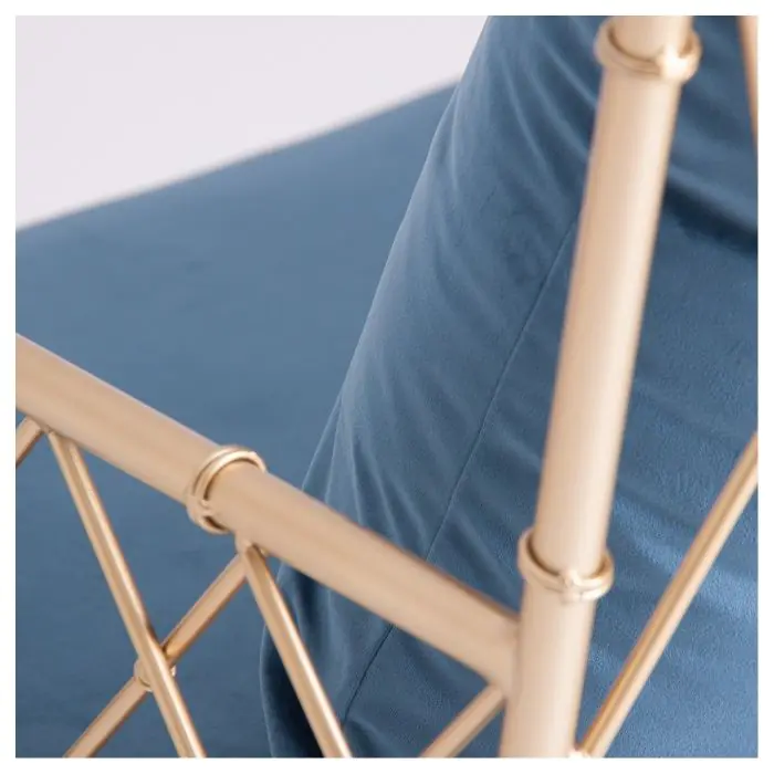 Sillón Art Decó Azul Metal Dorado, 74 Cm