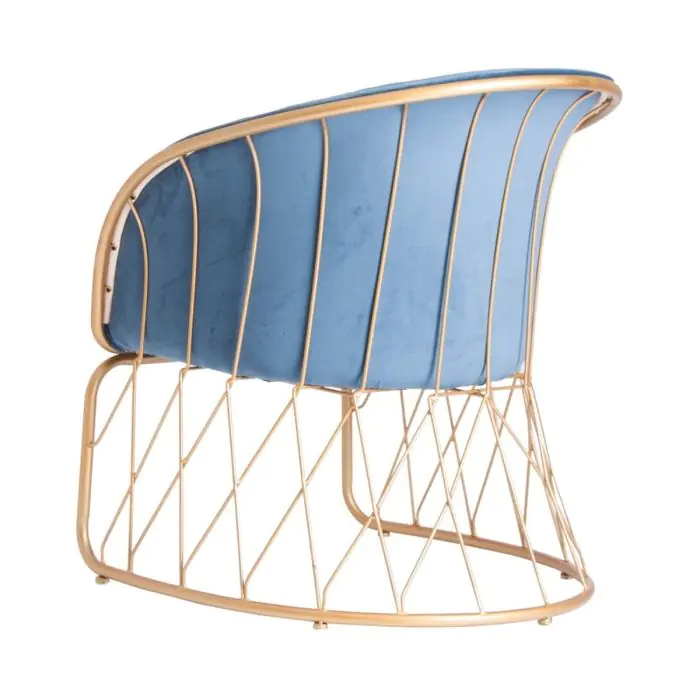 Sillón Art Decó Terciopelo Azul y Patas Metal Dorado, 80 Cm