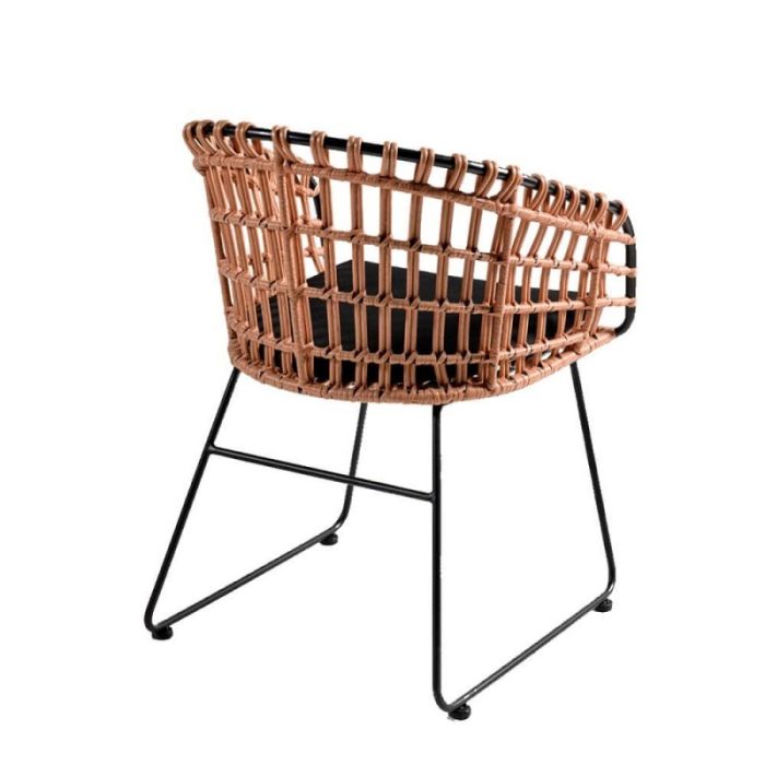 Sillón De Ratán Sintético y Metal Negro, 58 Cm