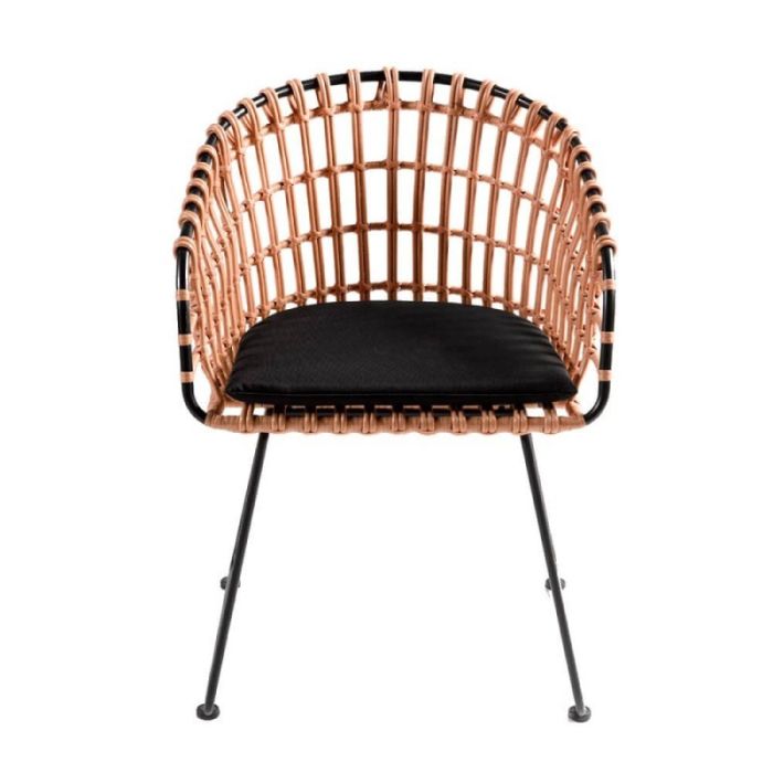 Sillón De Ratán Sintético y Metal Negro, 58 Cm