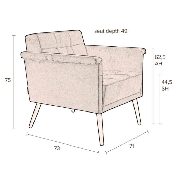Sillón Vintage Tapizado Terciopelo Color Camel, 73 Cm