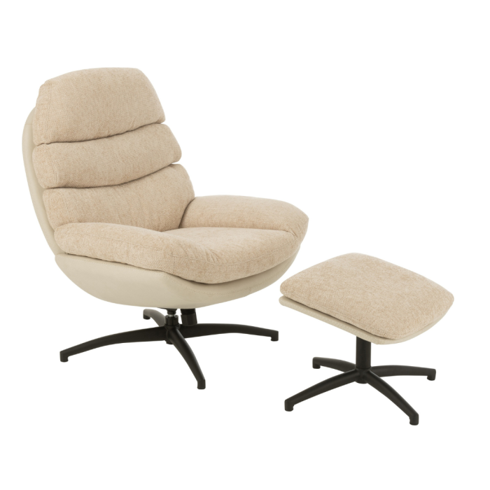 Sillón acolchado nórdico moderno contrachapado en tejido gris y base de metal negra.