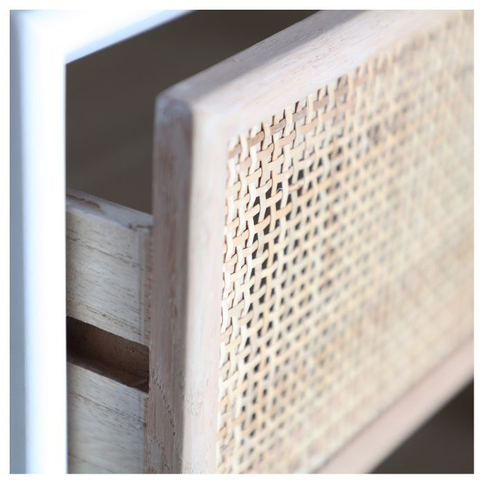 Cómoda Nórdica Madera Pino Blanco Rattan Natural 80 Cm