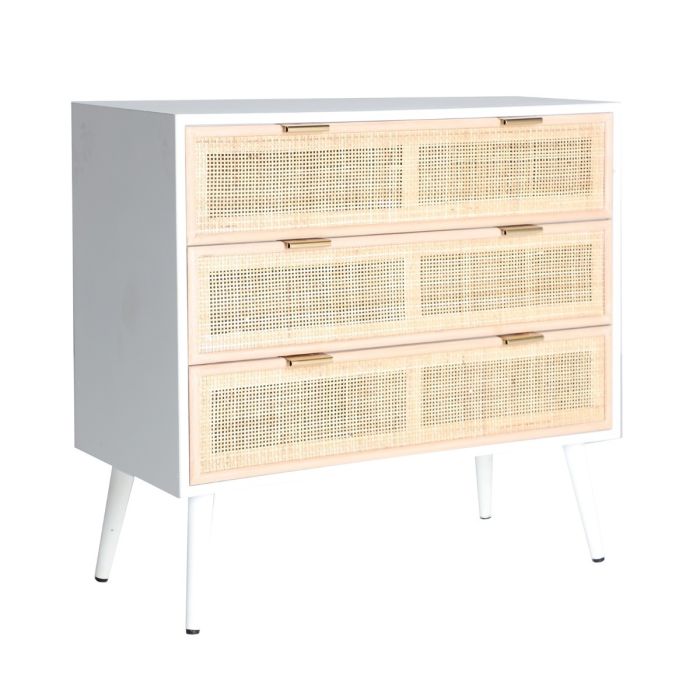 Cómoda Nórdica Madera Pino Blanco Rattan Natural 80 Cm