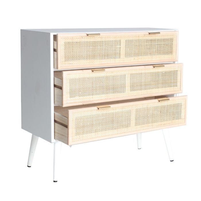 Cómoda Nórdica Madera Pino Blanco Rattan Natural 80 Cm