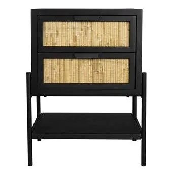 Mesita de Noche Madera Negro Ratán Natural,64 Cm