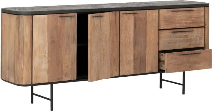Aparador 3 Puertas 3 Cajones Sobre Cemento Madera Teca, 200 Cm