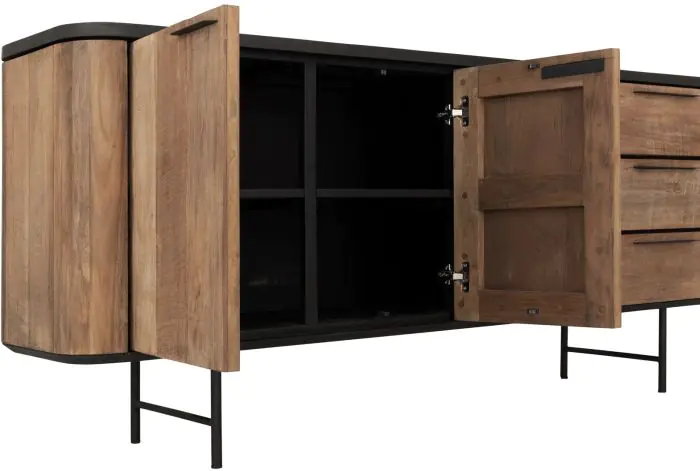 Aparador 3 Puertas 3 Cajones Sobre Cemento Madera Teca, 200 Cm
