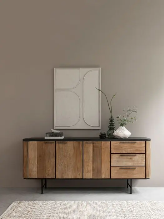 Aparador 3 Puertas 3 Cajones Sobre Cemento Madera Teca, 200 Cm