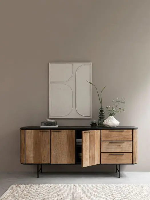 Aparador 3 Puertas 3 Cajones Sobre Cemento Madera Teca, 200 Cm