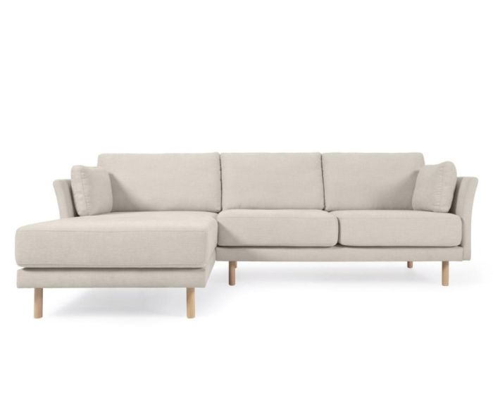 Sofá Mihaela con Chaise Longue Izquierdo Tejido Borreguillo Blanco Madera Haya Estilo Nórdico, 264 Cm 