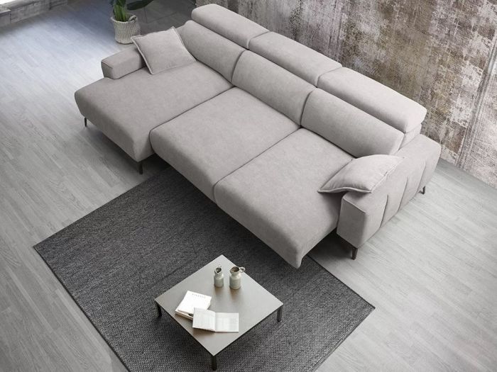 Sofá Chaise Longue con Deslizante Vivian Estilo Moderno Gris Tejido Metal
