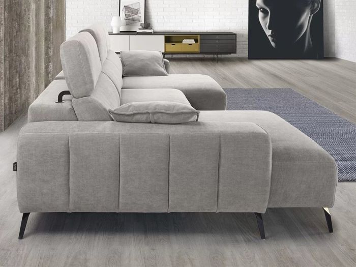 Sofá Chaise Longue con Deslizante Tejido Gris Metal