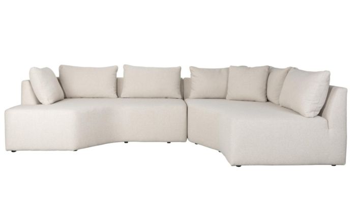 Sofá modular en madera de pino tapizado en tejido arena.