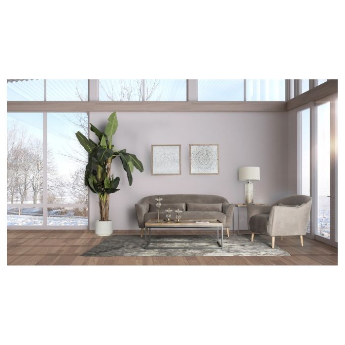 Sofá Tapizado Terciopelo Beige Madera Pino, 192 Cm