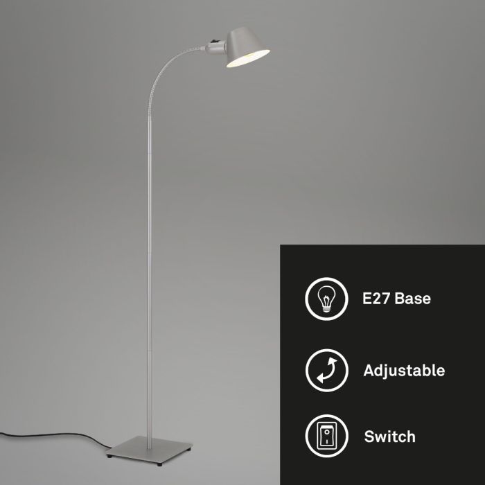 Lámpara De Pie Flexible Metal Cromo Mate, 152 Cm