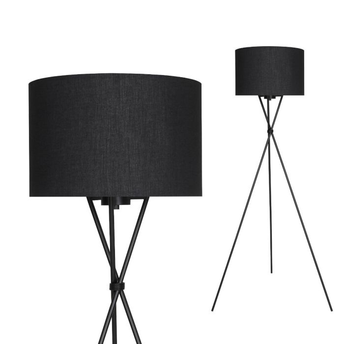 Lámpara De Pie Tejido Negro Trípode Metal, 142 Cm