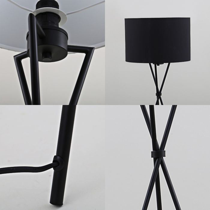 Lámpara De Pie Tejido Negro Trípode Metal, 142 Cm