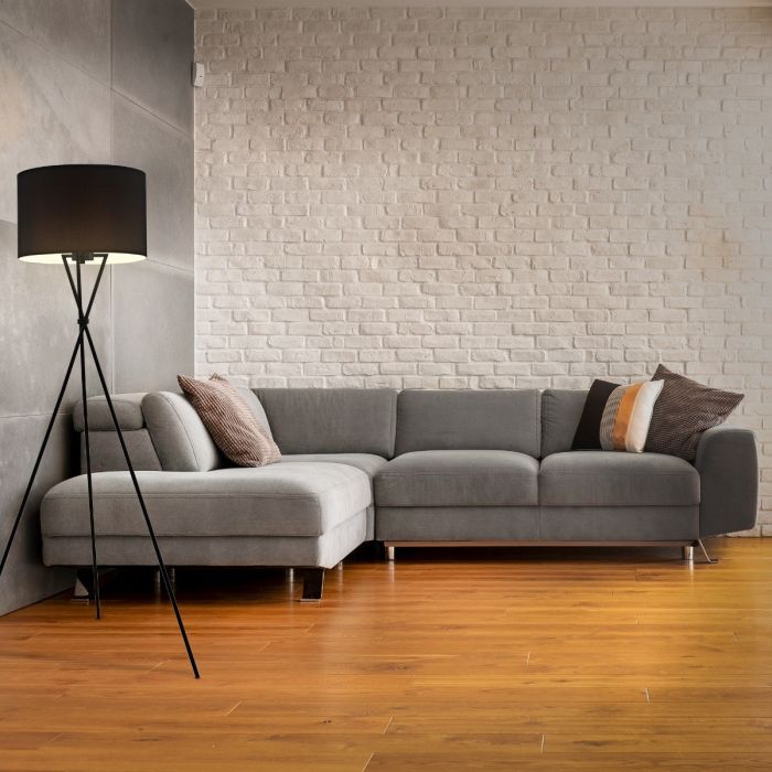 Lámpara De Pie Tejido Negro Trípode Metal, 142 Cm