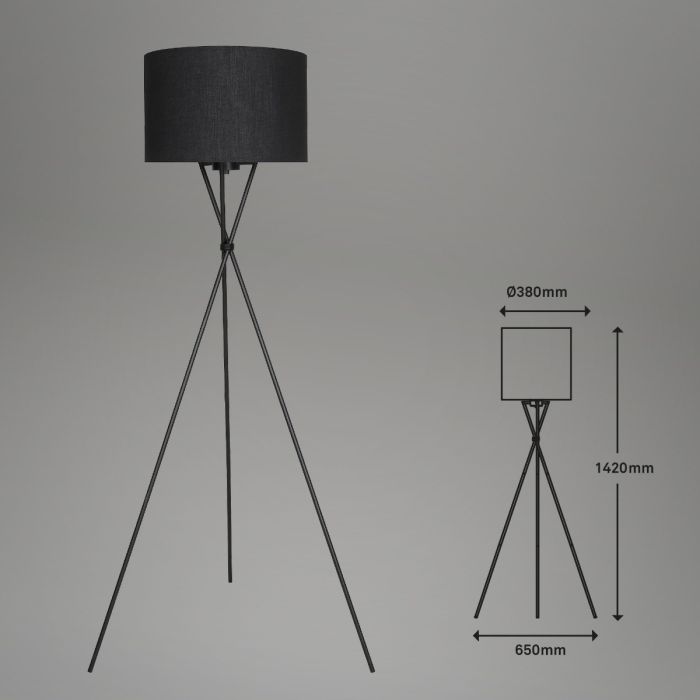 Lámpara De Pie Tejido Negro Trípode Metal, 142 Cm