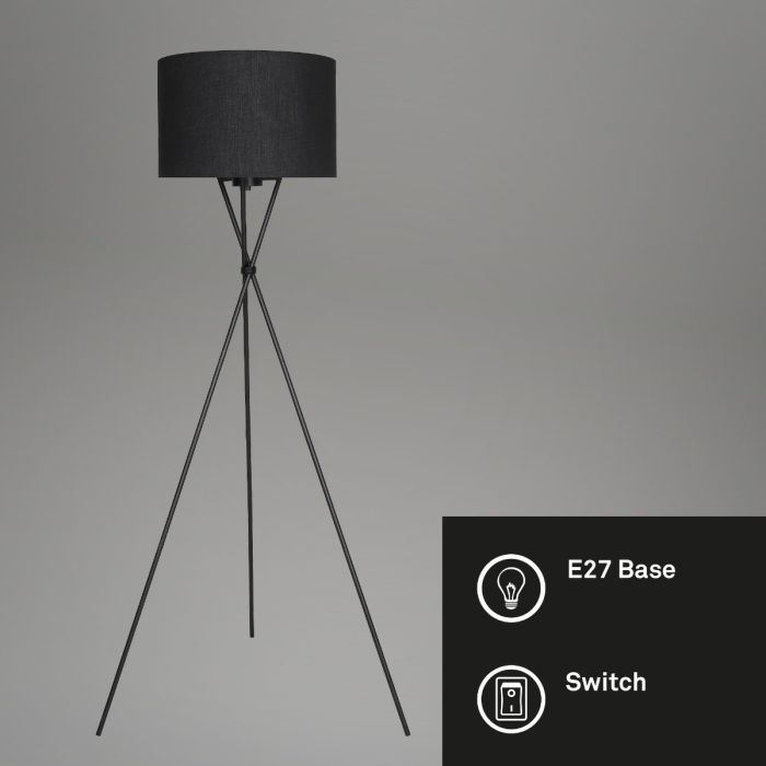 Lámpara De Pie Tejido Negro Trípode Metal, 142 Cm