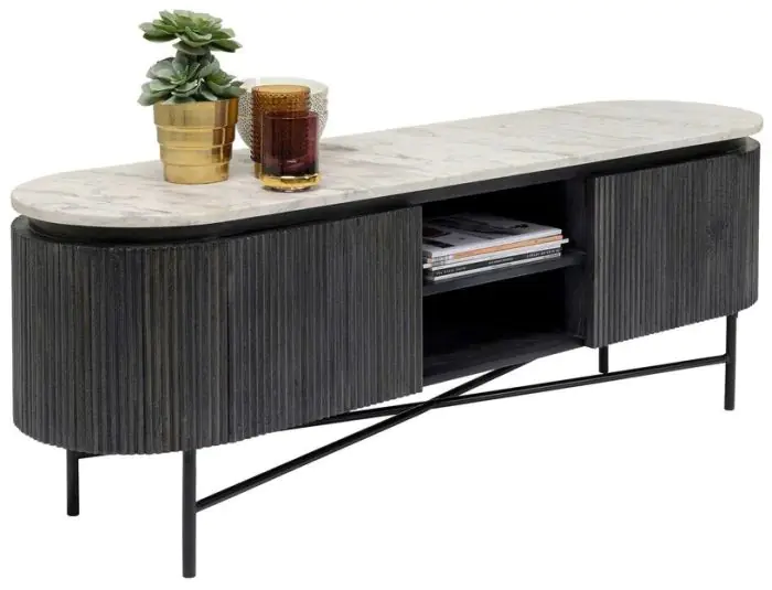 Mueble TV Madera Mango Mármol Gris/Blanco