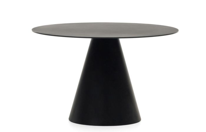Mesa Wilshire Estilo Moderno Cristal Templado Acero Acabado Pintado Negro, 120 Cm