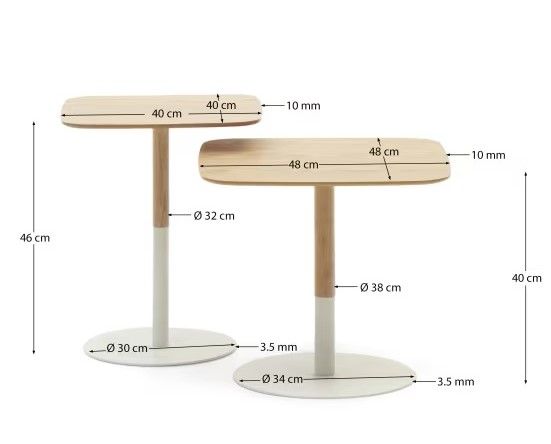 Set 2 Mesas Auxiliares Roble Metal Blanco 