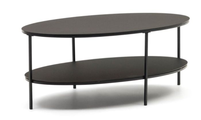 Mesa Centro Cristal Templado Metal Negro Mate, 110 Cm