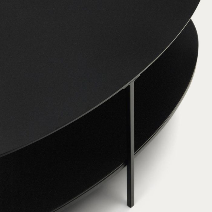 Mesa Centro Cristal Templado Metal Negro Mate, 110 Cm
