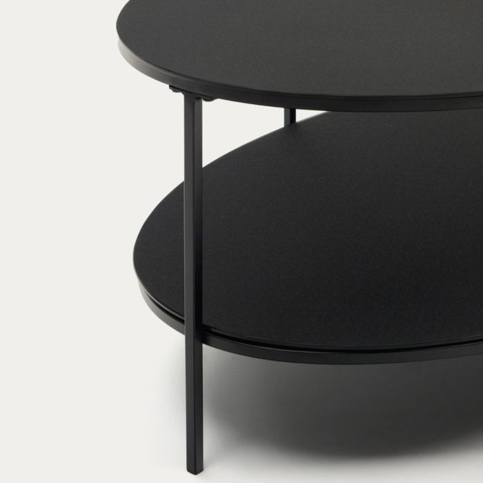 Mesa Centro Cristal Templado Metal Negro Mate, 110 Cm