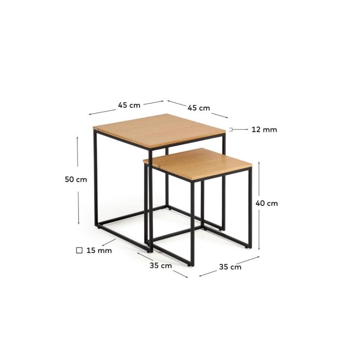 Set Mesas Nido Chapa Madera Hierro Negro, 45 Cm
