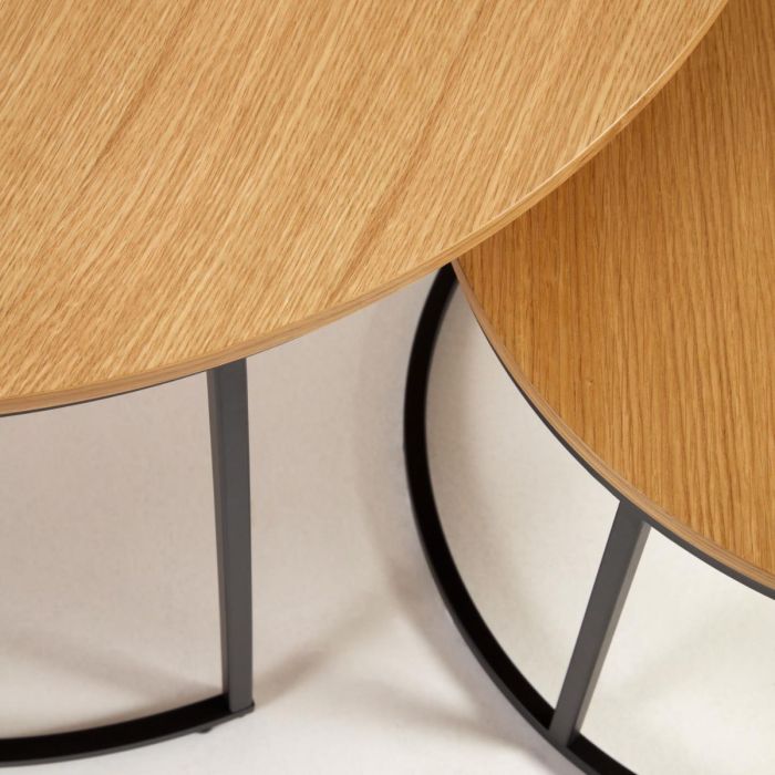 Set 2 Mesas Centro Yoana Estilo Nórdico-Moderno Natural Madera Roble, 80 Cm