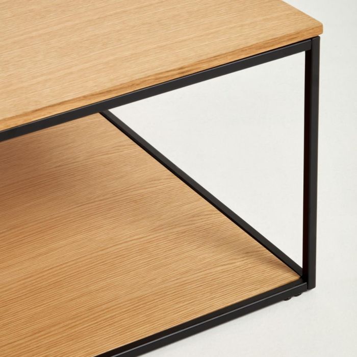 Mesa Centro Chapa Roble Metal Pintado Negro, 80 Cm