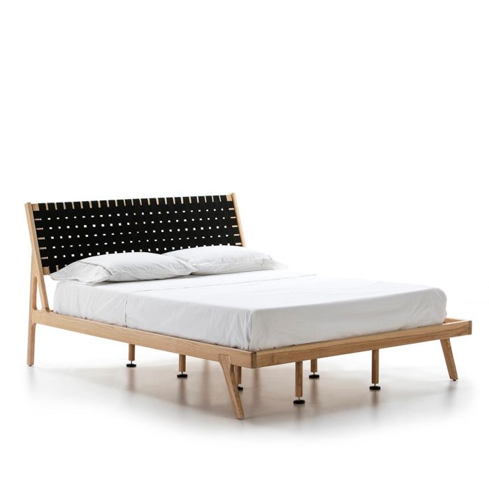 Cama Madera Natural Fresno, Tejido Negro