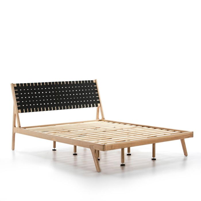 Cama Madera Natural Fresno, Tejido Negro