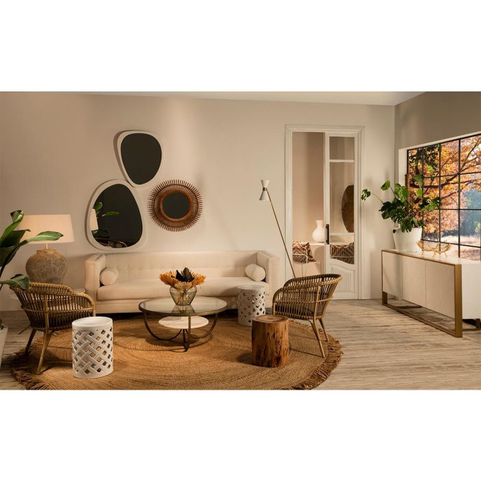 MESA DE CENTRO 92X92X40 CRISTAL / METAL DORADO / MÁRMOL BLANCO
