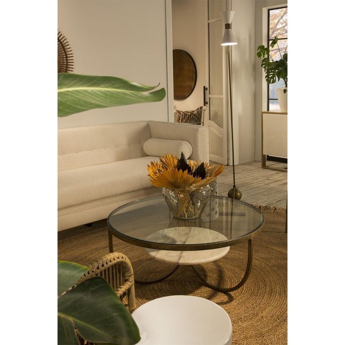 MESA DE CENTRO 92X92X40 CRISTAL / METAL DORADO / MÁRMOL BLANCO