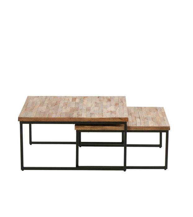 Set 2 Mesa Centro Madera Teca Hierro, 80 Cm