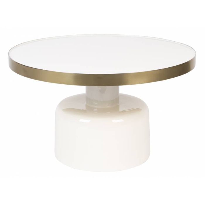 Mesa Centro Redonda Glam Acero Hierro Esmaltado Blanco Dorado, 36 Cm