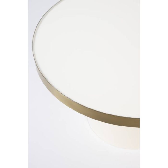 Mesa Centro Redonda Acero Hierro Esmaltado Blanco Dorado, 60 Cm