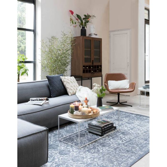Mesa Centro Rectangular Cerámica Hierro Blanco, 93 Cm