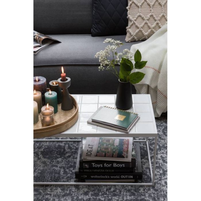 Mesa Centro Rectangular Cerámica Hierro Blanco, 93 Cm