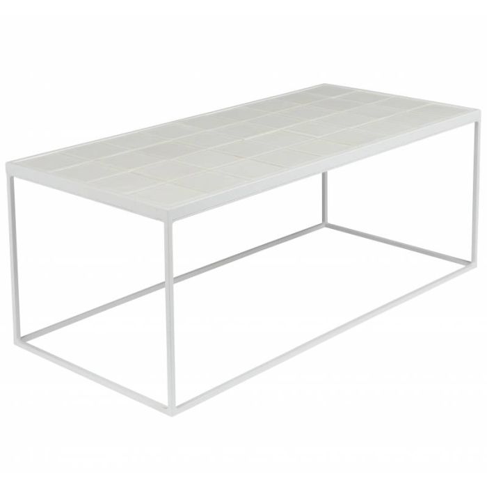 Mesa Centro Rectangular Glazed Blanco Cerámica Blanco Hierro Estilo Moderno, 93 Cm