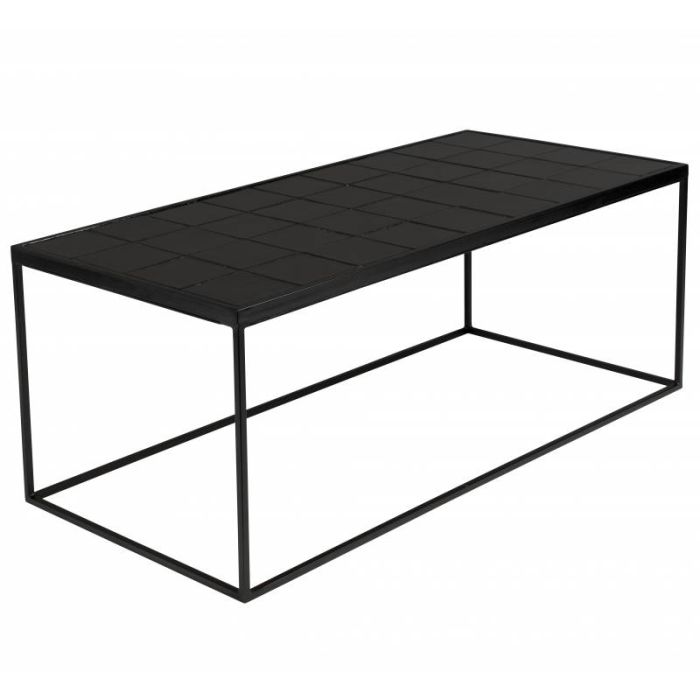 Mesa Centro Rectangular Glazed Negro Cerámica Hierro Estilo Moderno, 93 Cm
